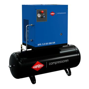 Compressor de parafuso APS 5.5 GO 200 Combi IVR 5.5 CV / 4 kW 10 bar 264 - 468 l/min 200 l Compressor de parafuso APS 5.5 GO 200 Combi IVR 5.5 CV / 4 kW 10 bar 264 - 468 l/min 200 l