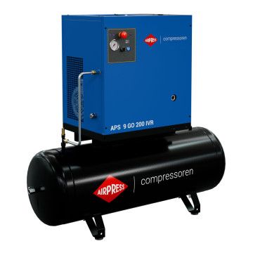 Compressor de parafuso APS 9 GO 200 Combi IVR 10 CV / 7.5 kW 10 bar 264 - 798 l/min 200 l Compressor de parafuso APS 9 GO 200 Combi IVR 10 CV / 7.5 kW 10 bar 264 - 798 l/min 200 l