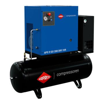 Compressor de parafuso APS 9 GO 200 Combi Dry IVR 10 CV / 7.5 kW 10 bar 264 - 798 l/min 200 l Compressor de parafuso APS 9 GO 200 Combi Dry IVR 10 CV / 7.5 kW 10 bar 264 - 798 l/min 200 l