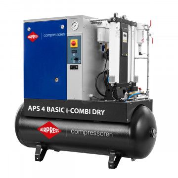 Compressor de parafuso APS 4 Basic i-Combi Dry 10 bar 4 CV/3 kW 366 l/min 200 l com secador de adsorção e filtros OFAG4 Compressor de parafuso APS 4 Basic i-Combi Dry 10 bar 4 CV/3 kW 366 l/min 200 l com secador de adsorção e filtros OFAG4